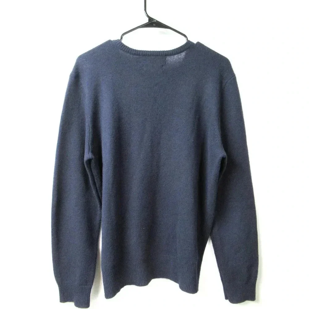 Polo By Ralph Lauren Mens Blue Lambs Wool Long Sleeve V-Neck Pullover Sweater M